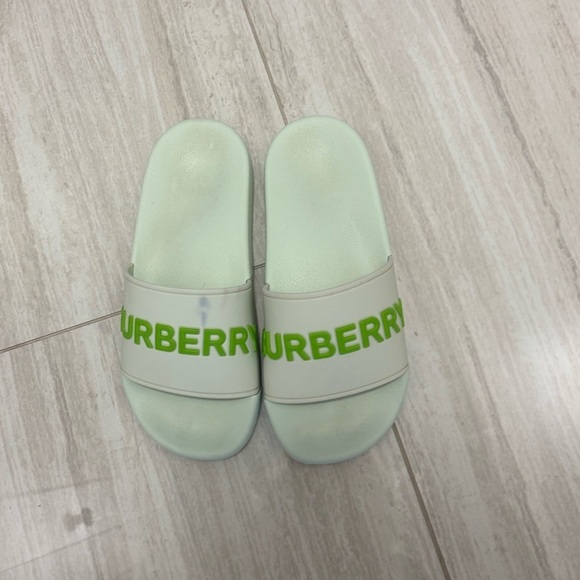 Burberry Shoes - Burberry Green Rubber Logo Embossed Slides Womens Size 7.5